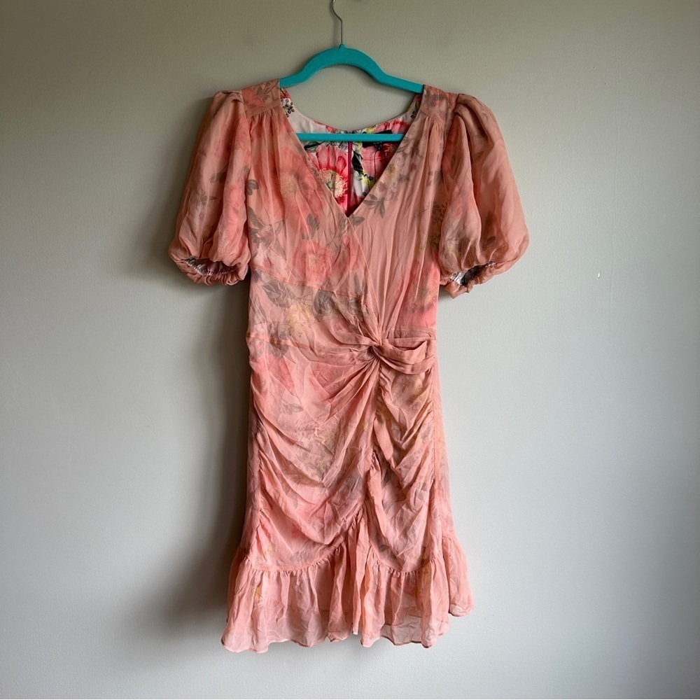 NWOT Parker Black Pink Floral Puff Sleeve Fitted Dress 4